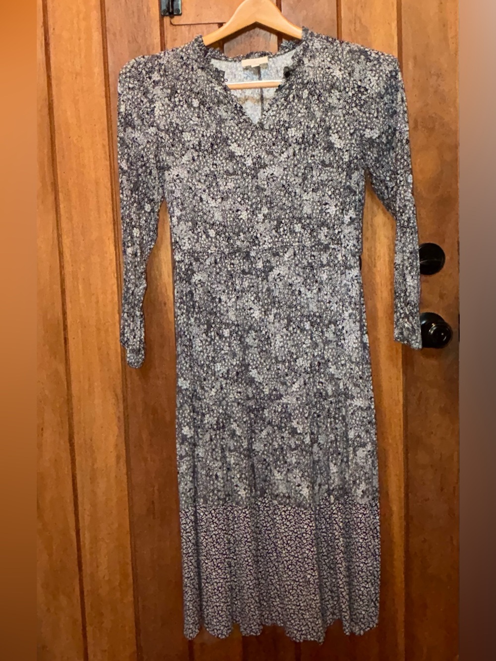 LOFT Black and White Floral Long Sleeve Maxi Dress
